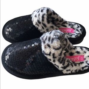 Fab Kids Black Sequin Shoes with Faux Fur Sz 13M